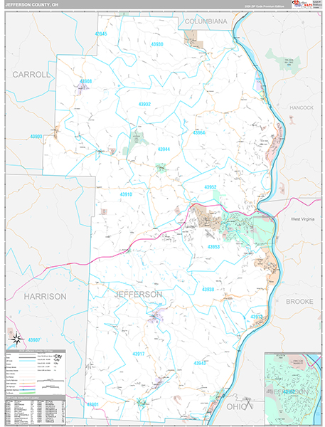 Jefferson County, OH Zip Code Map