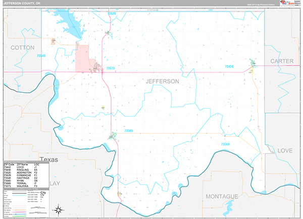 Jefferson County, OK Wall Map