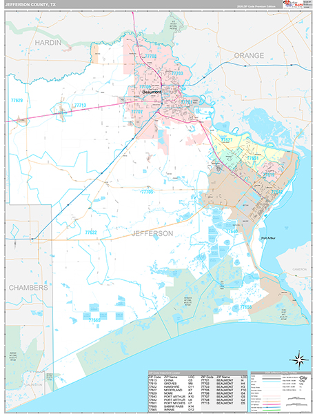 Jefferson County, TX Zip Code Map