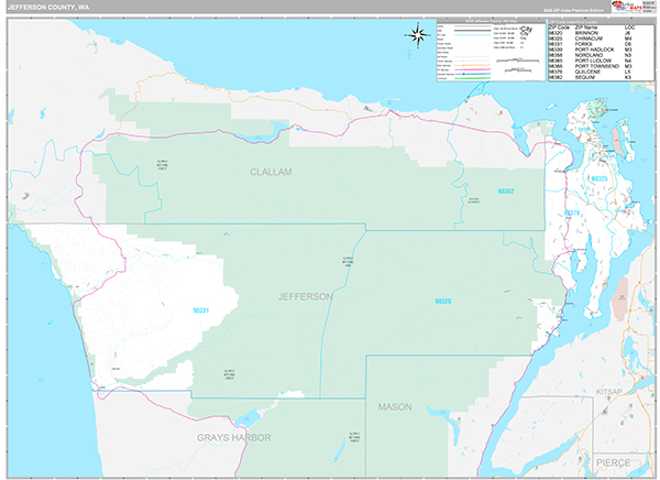 Jefferson County, WA Wall Map Premium Style