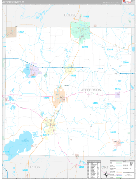 Jefferson County WI Wall Map Premium Style by MarketMAPS MapSales