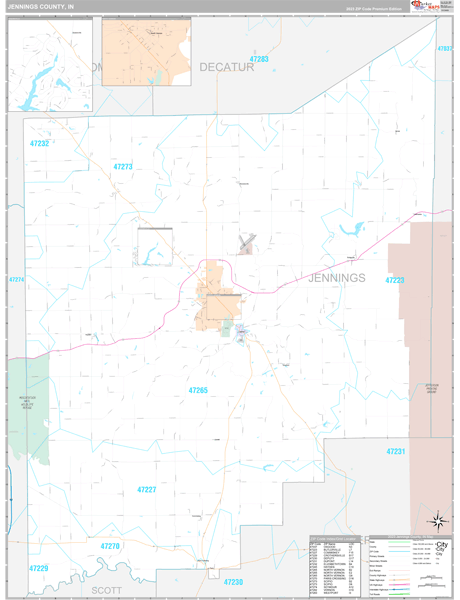 Jennings County, IN Zip Code Map