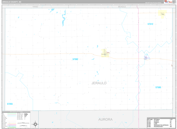 Jerauld County, SD Wall Map Premium Style