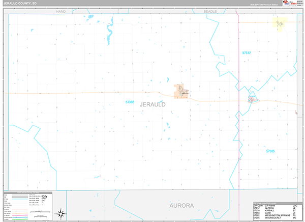 Jerauld County, SD Carrier Route Wall Map