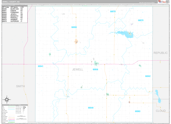 Jewell County, KS Carrier Route Wall Map