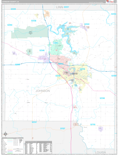 Johnson County, IA Wall Map Premium Style