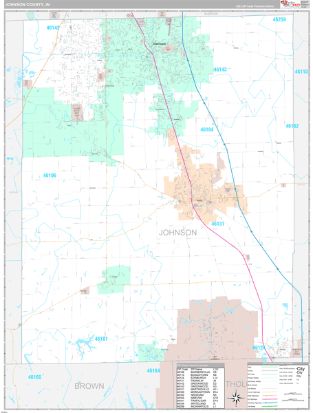Johnson County, IN Wall Map Premium Style