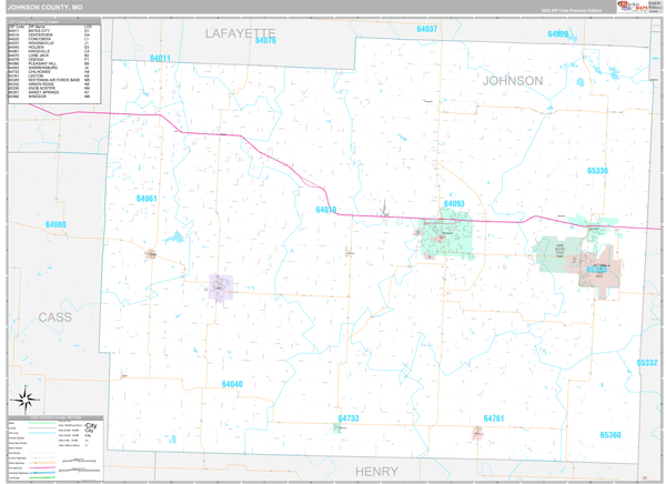 Johnson County, MO Carrier Route Wall Map