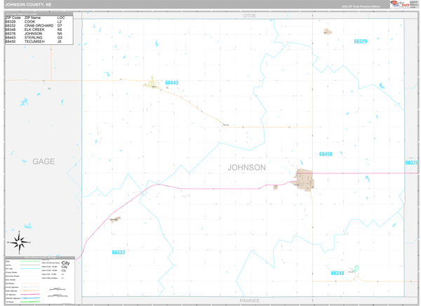 Johnson County, NE Carrier Route Wall Map