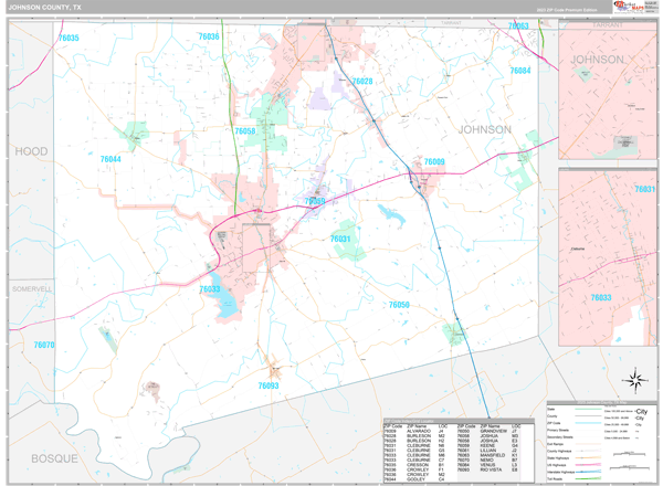 Johnson County, TX Carrier Route Wall Map