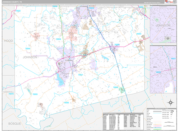 Johnson County, TX Zip Code Map