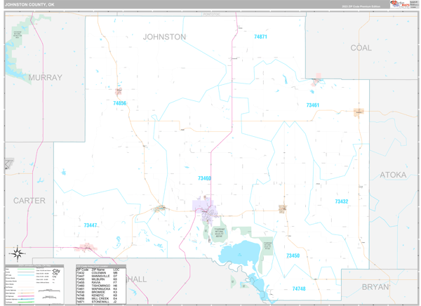 Johnston County, OK Carrier Route Wall Map