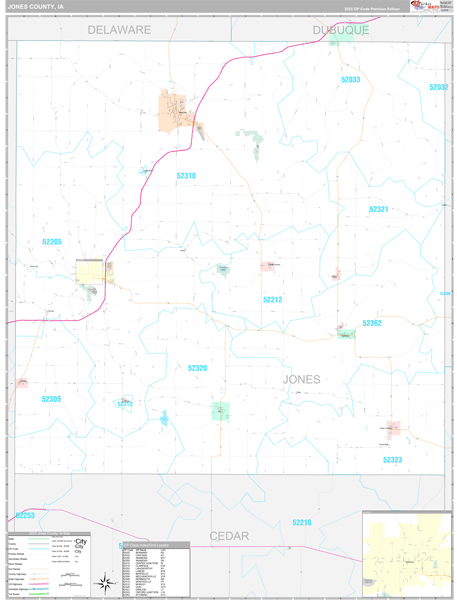 Jones County, IA Carrier Route Wall Map