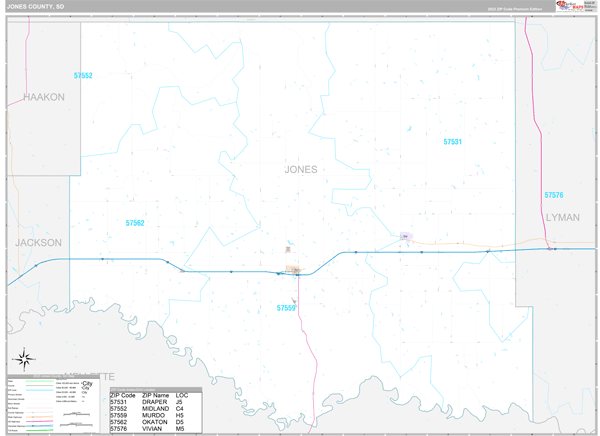 Jones County, SD Wall Map Premium Style