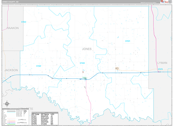 Jones County, SD Zip Code Map