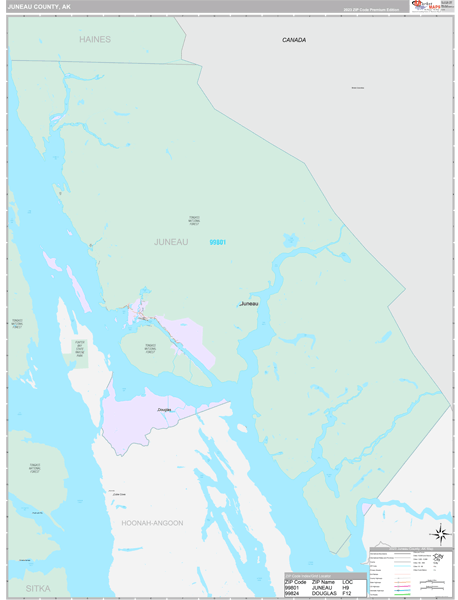 Juneau County, AK Zip Code Map