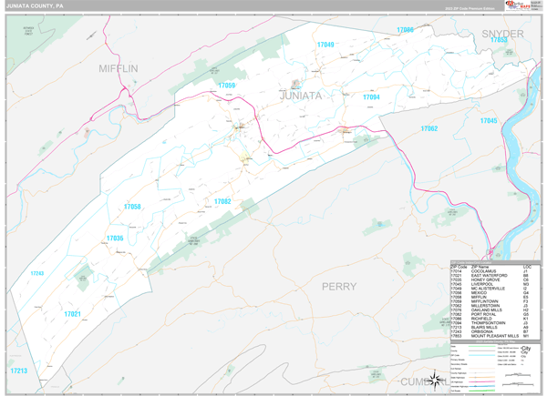 Juniata County, PA Carrier Route Wall Map