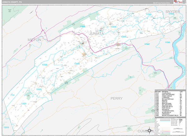 Juniata County, PA Wall Map Premium Style