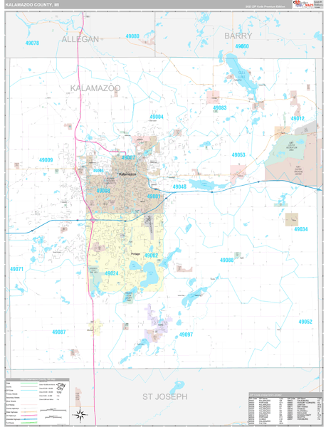 Kalamazoo County, MI Wall Map Premium Style