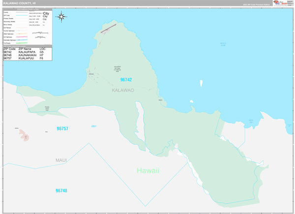 Kalawao County, HI Carrier Route Wall Map