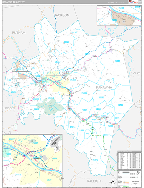 Kanawha County, WV Zip Code Map