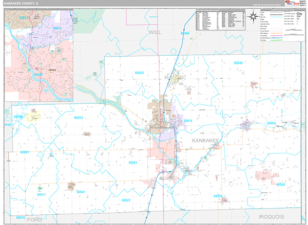 Kankakee County, IL Zip Code Map