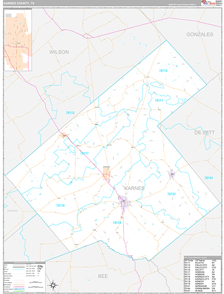 Karnes County, TX Zip Code Map