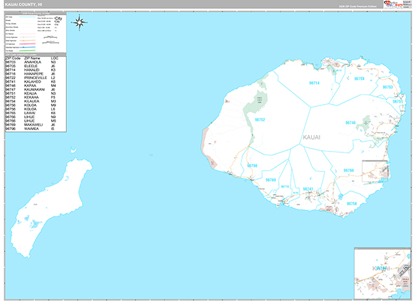 Kauai County, HI Wall Map