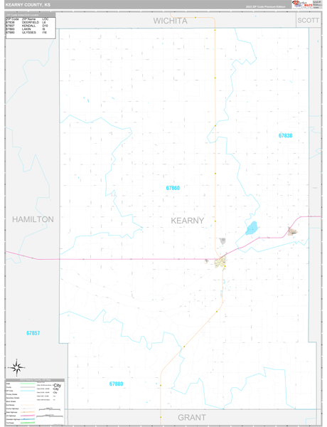 Kearny County, KS Carrier Route Wall Map