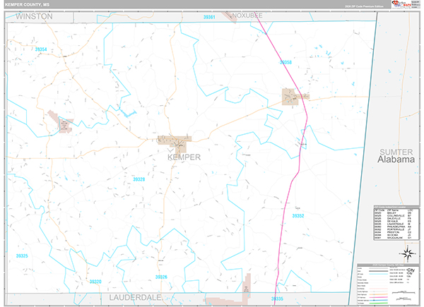 Kemper County, MS Zip Code Map