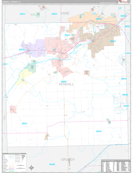 Kendall County, IL Wall Map