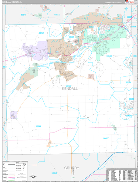 Kendall County, IL Zip Code Map