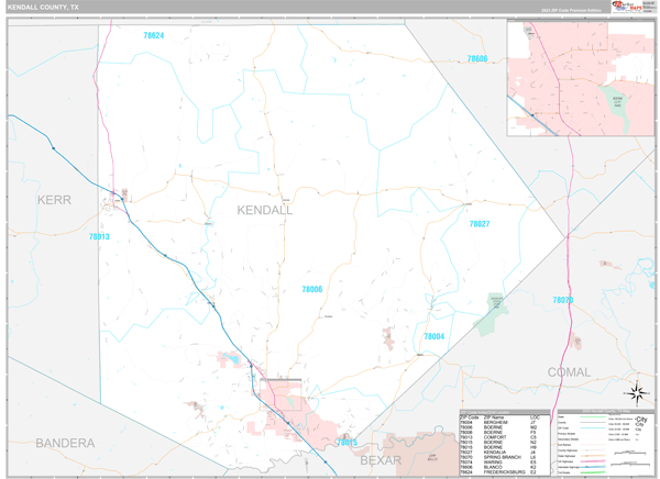 Kendall County, TX Carrier Route Wall Map