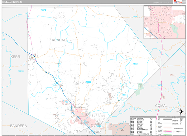 Kendall County, TX Zip Code Map