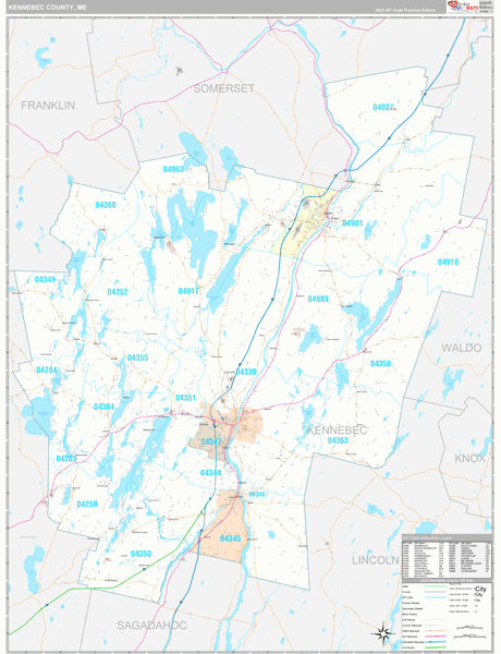 Kennebec County, ME Carrier Route Wall Map