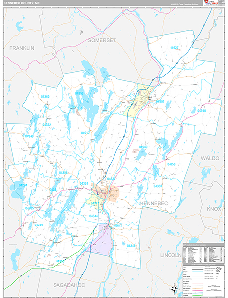 Kennebec County, ME Wall Map Premium Style