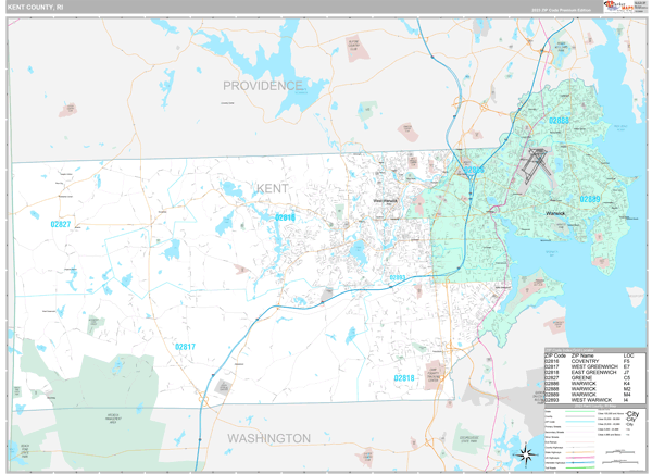 Kent County, RI Zip Code Map
