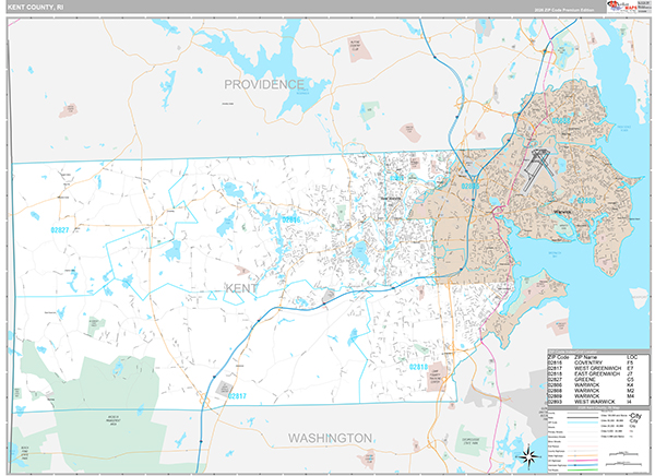 Kent County, RI Zip Code Map