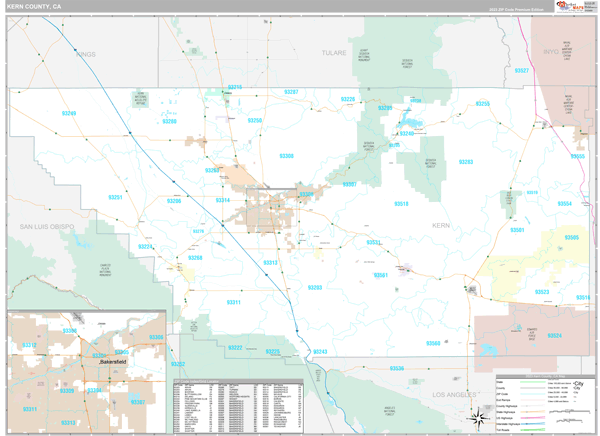 Kern County, CA Wall Map Premium Style