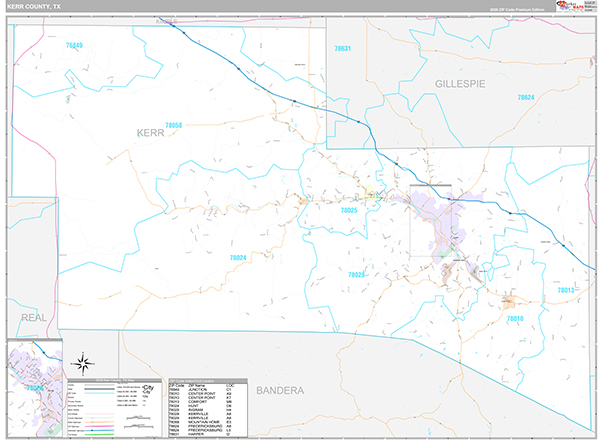 Kerr County, TX Zip Code Map