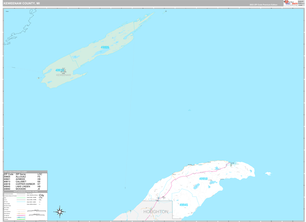 Keweenaw County, MI Carrier Route Wall Map