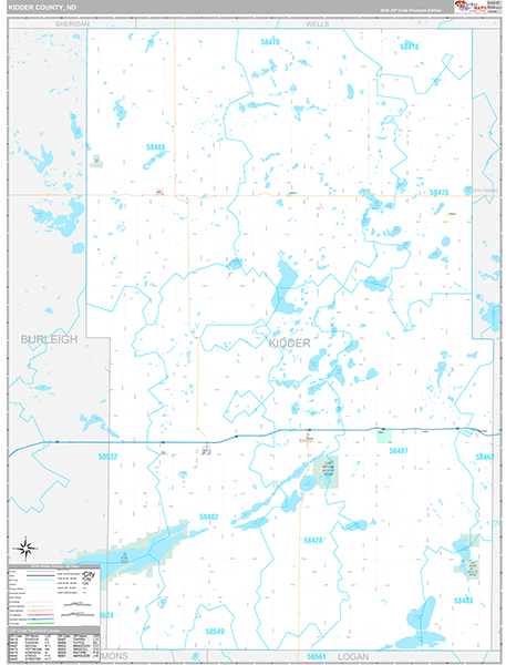 Kidder County, ND Wall Map Premium Style