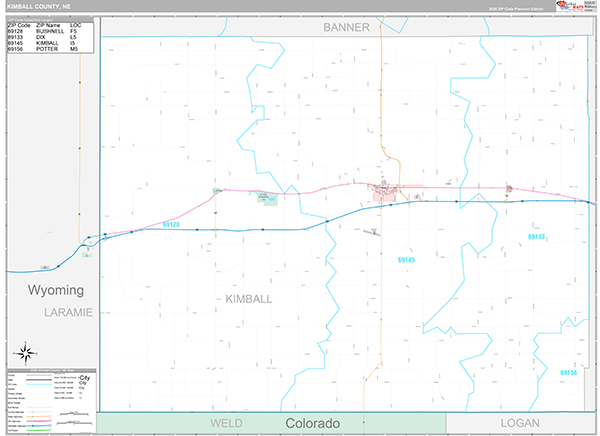 Kimball County, NE Zip Code Map