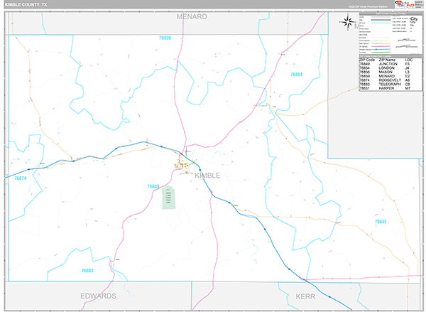Kimble County, TX Zip Code Map