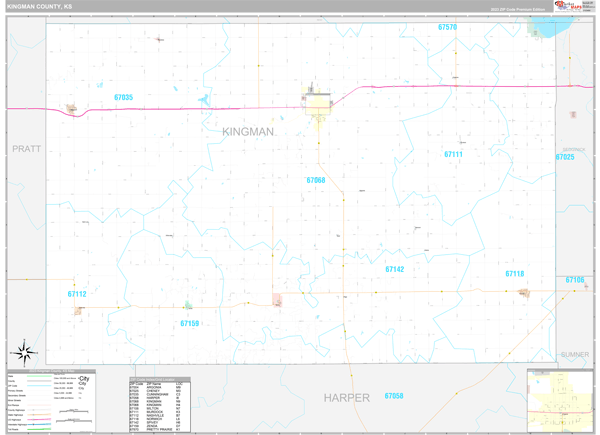 Kingman County, KS Wall Map Premium Style
