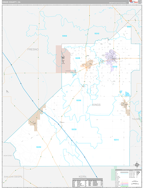 Kings County, CA Map Premium Style