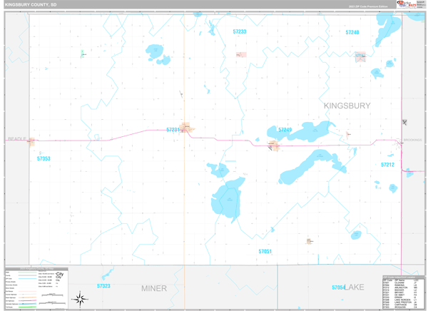 Kingsbury County, SD Wall Map Premium Style