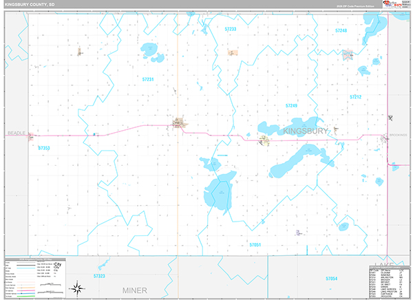 Kingsbury County, SD Carrier Route Wall Map