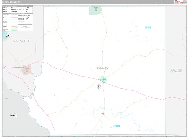 Kinney County, TX Carrier Route Wall Map