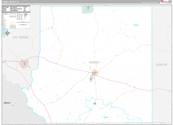 Kinney County, TX Zip Code Map